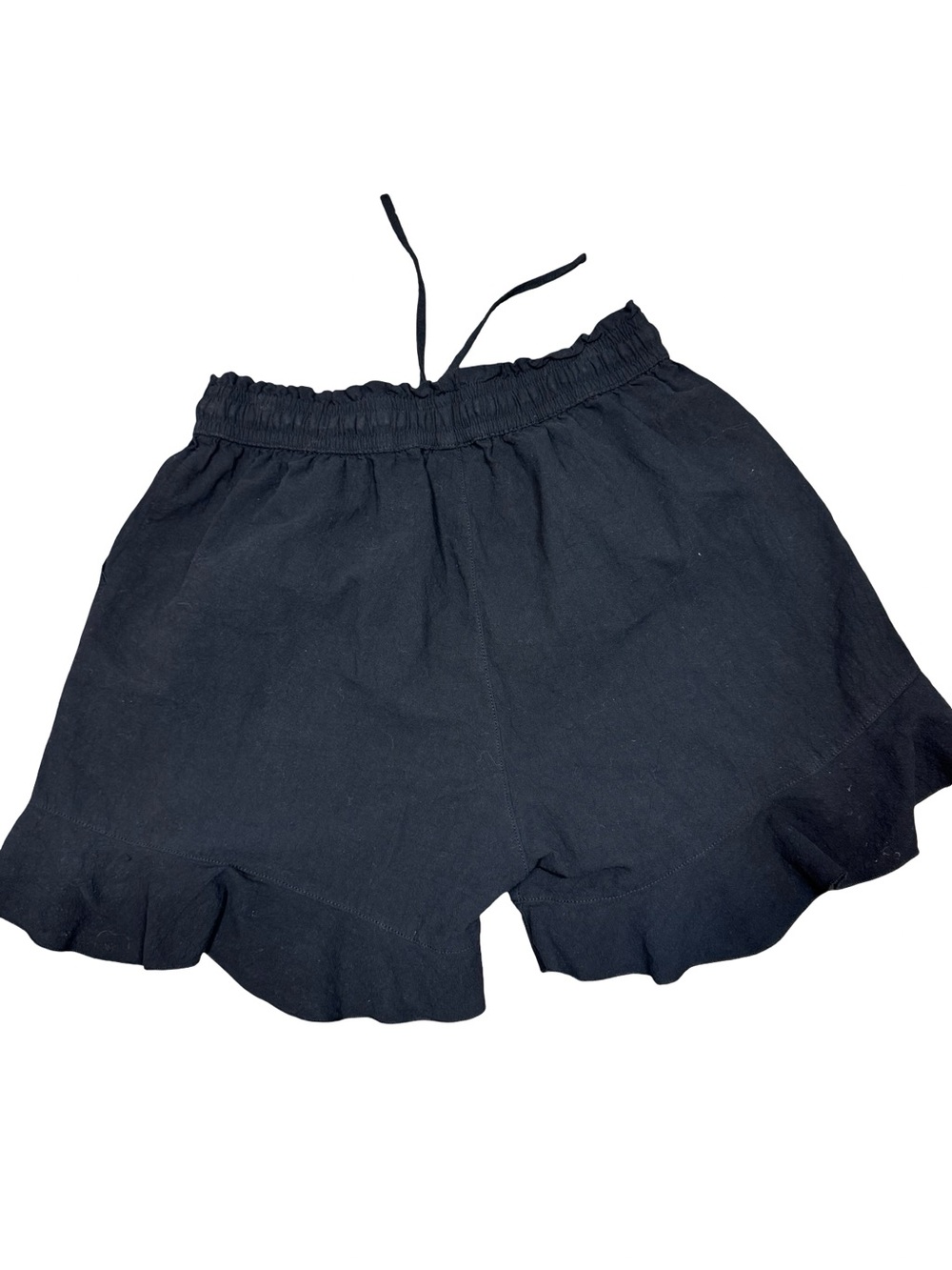 Black Linen Blend Ruffle Hem Drawstring Shorts SZ M - Picture 15 of 15